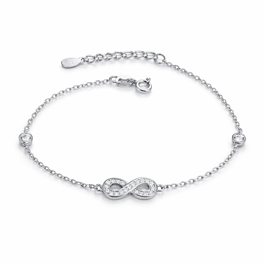 Brățară Argint 925 Rodiat cu Simbol Infinit și Zirconii – Lungime Reglabilă 17+4 cm. BD403