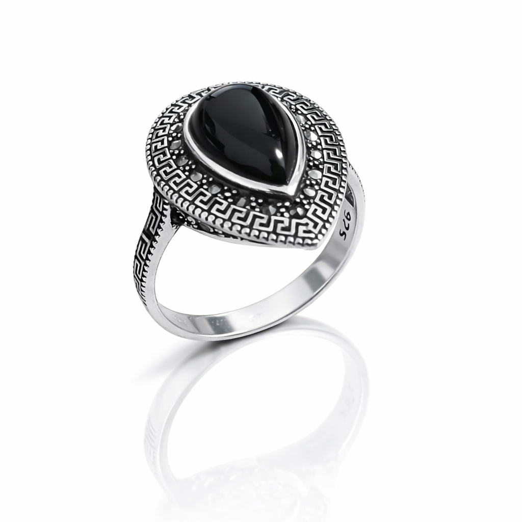 Inel Vintage „Umbra Regalis” din Argint 925 cu Onyx Negru și Marcasite. ID505