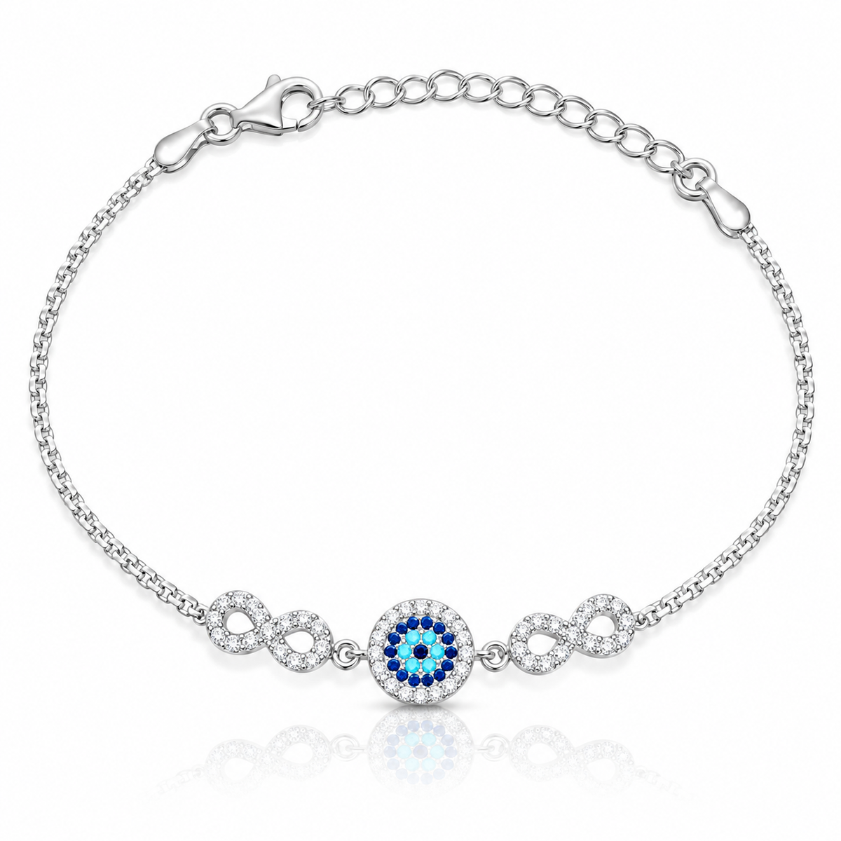 Brățară din argint 925 „Infinitul Albastru” – simboluri infinit și ochi protector. BD473