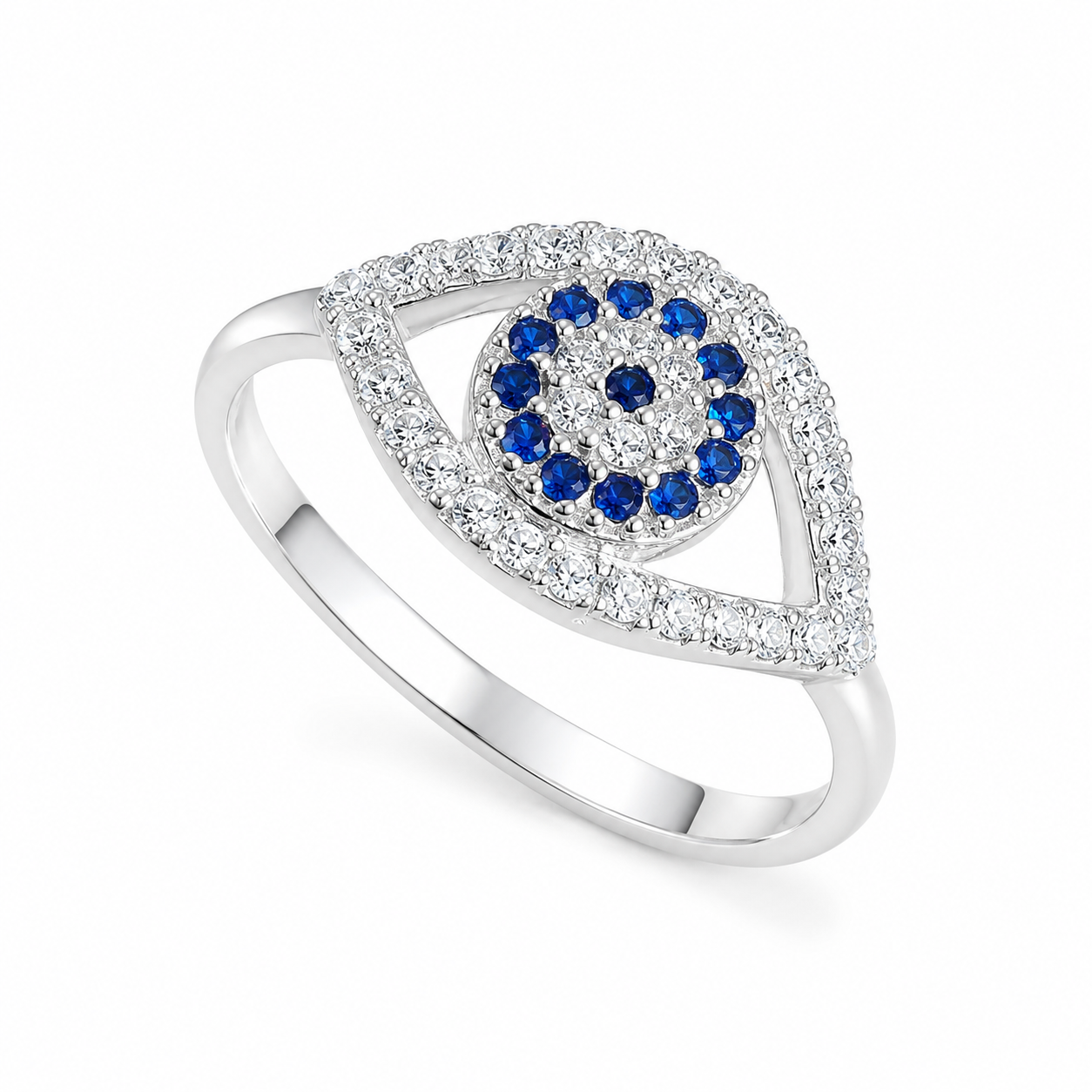 Inel Ochi Protector din Argint 925 cu Zirconii Albe și Albastre – Eleganță, Protecție și Strălucire. ID537