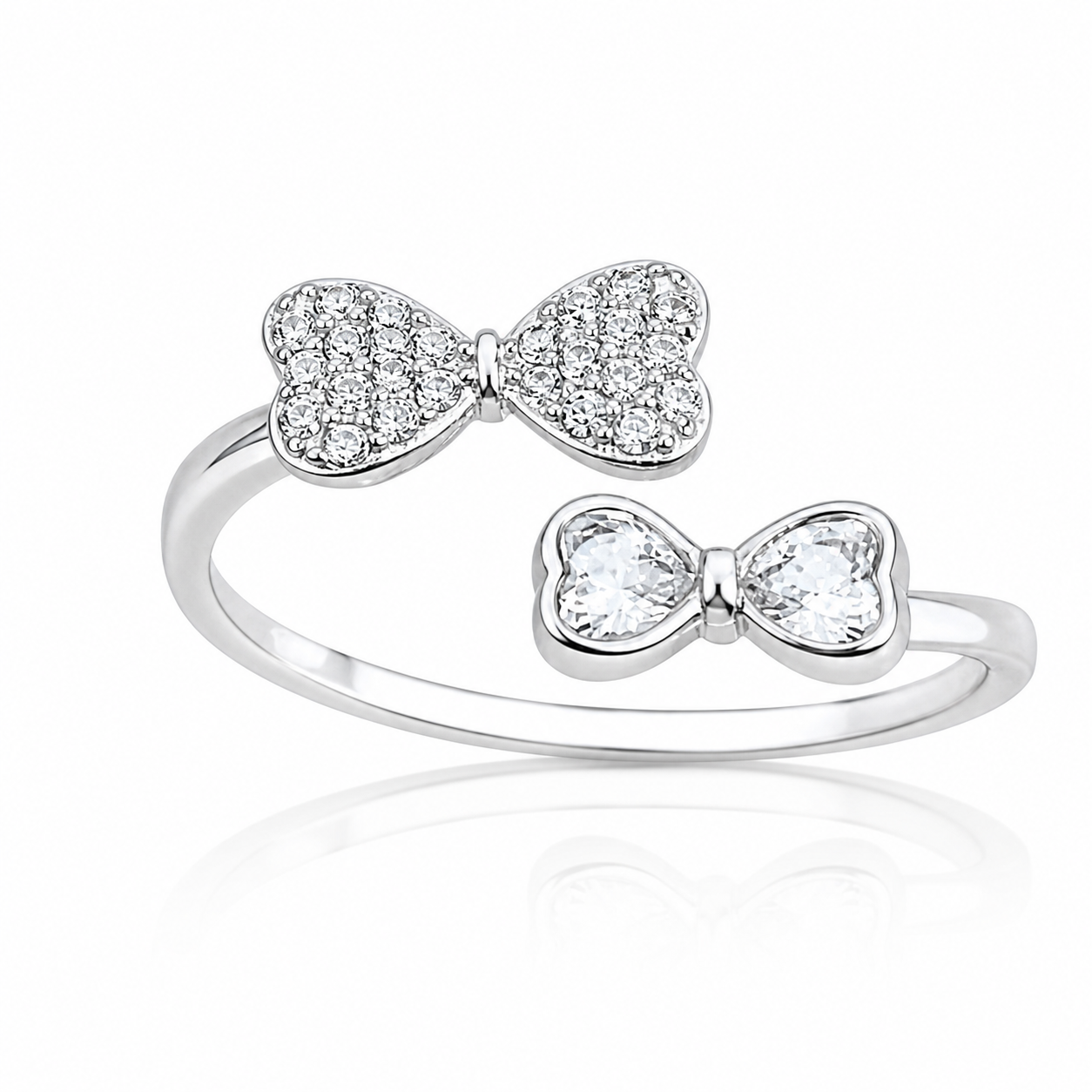Inel reglabil argint 925 cu design inimi duble si zirconii