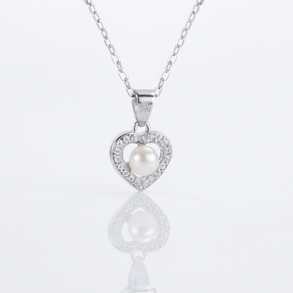 Colier inimioara din argint 925 rodiat cu perlă naturală
