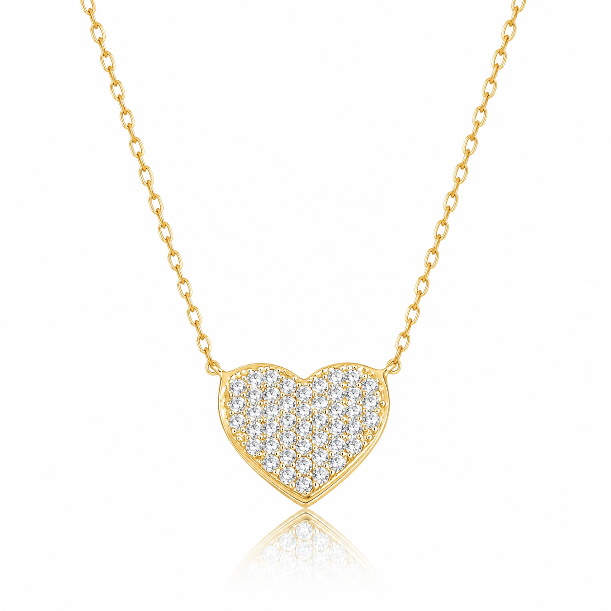 Colier Inimă din Argint 925 Placat cu Aur 14K cu Zirconii – Pandantiv 12 mm, Lănțișor Ajustabil 42+5 cm, Elegant și Romantic. C208