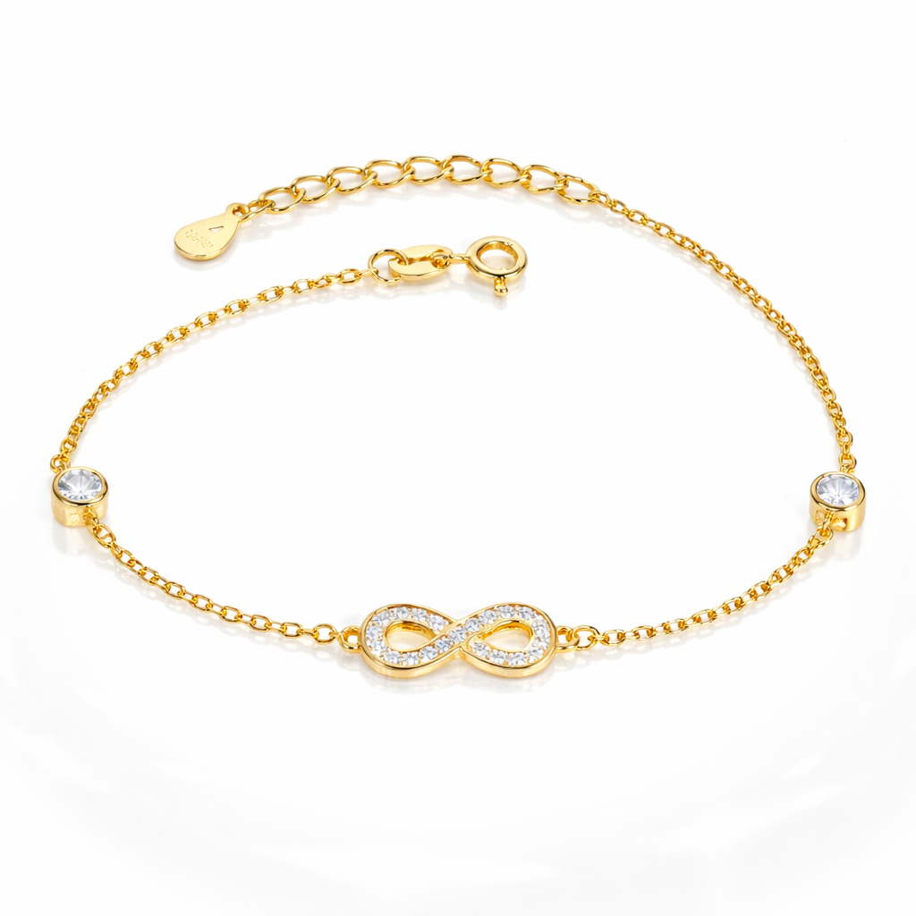 Brățară Infinity Aeterna din Argint 925 Aurit – Simbol al Iubirii Infinite, Lungime Ajustabilă 17+4 cm. BD402