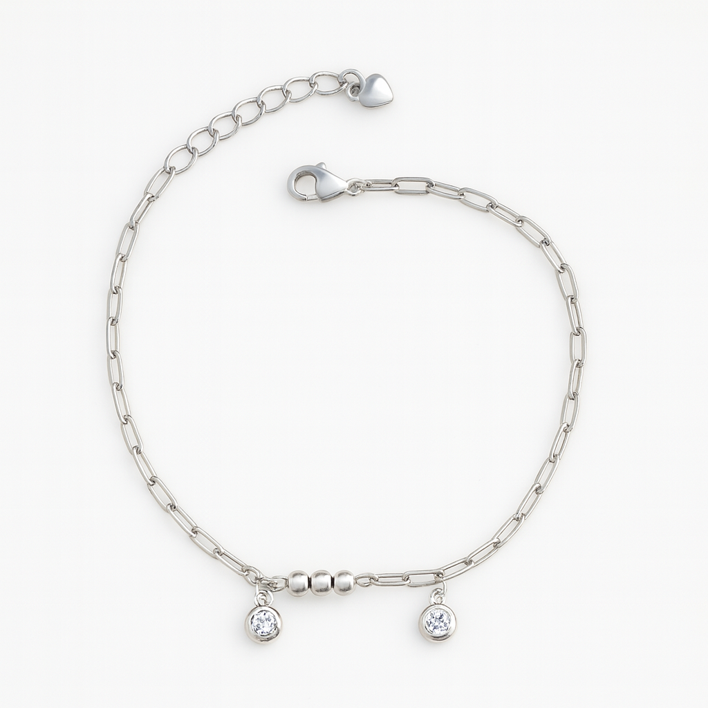 Brățară elegantă din argint 925 rodiat cu cristale strălucitoare, lungime reglabilă 17+4 cm, prezentată pe fundal alb lucios, stil e-commerce.