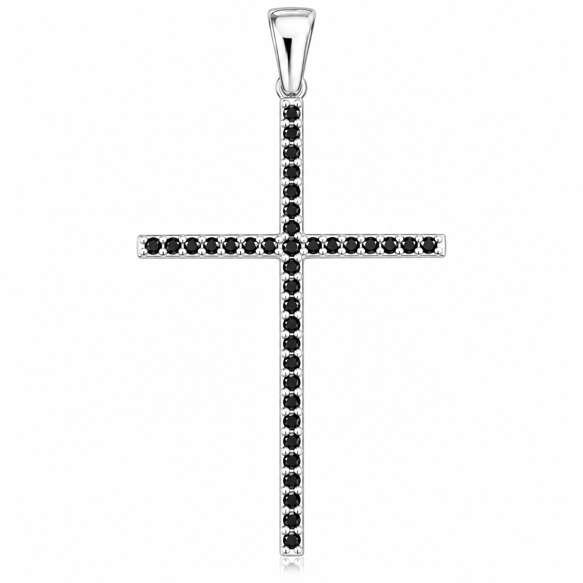 Pandantiv Cruce Elegantă din Argint 925 Rodiat cu Pietre Negre – 45 × 23 mm – Simbol al Credinței și Protecției. P78