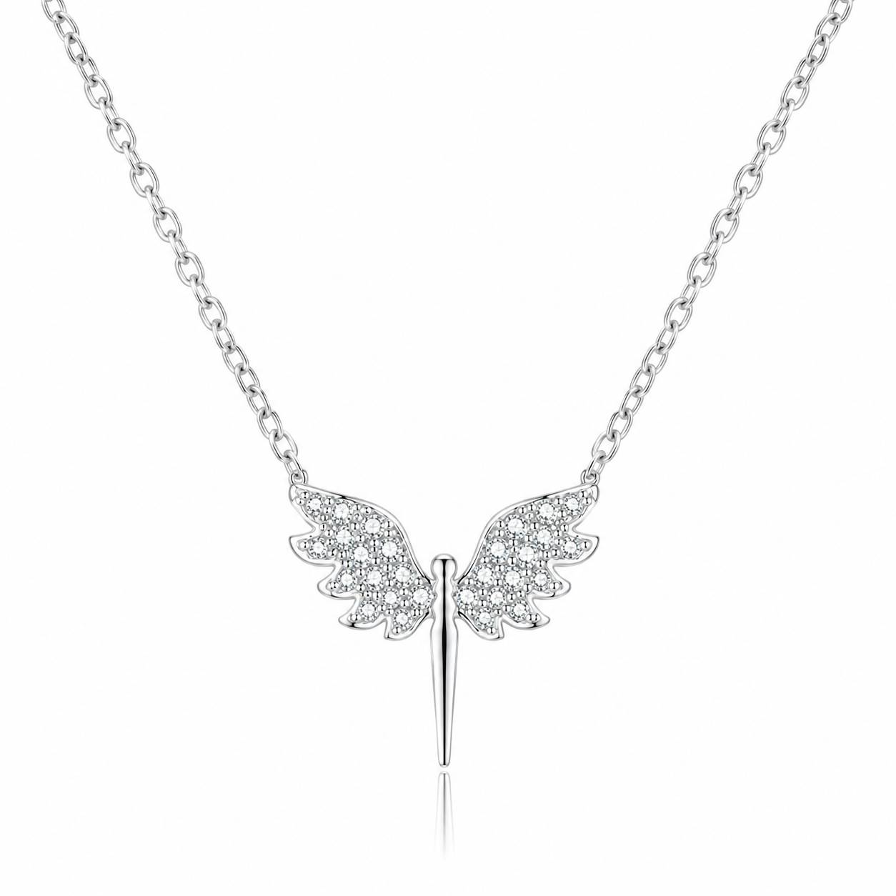 Colier Aripi Înger din Argint 925 cu Zirconii – Delicat și Elegant, Lungime Ajustabilă 41+5 cm, Pandantiv 13x10 mm – Cadou Special Femei România. C230