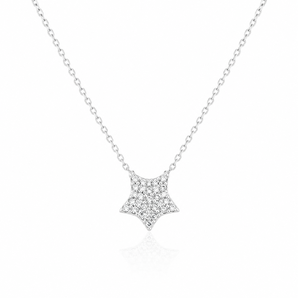 Colier Stea din Argint 925 cu Zirconii – Lant Reglabil 41+5 cm, Pandantiv 10 mm, Elegant si Stralucitor – Infinity Bijoux. C232