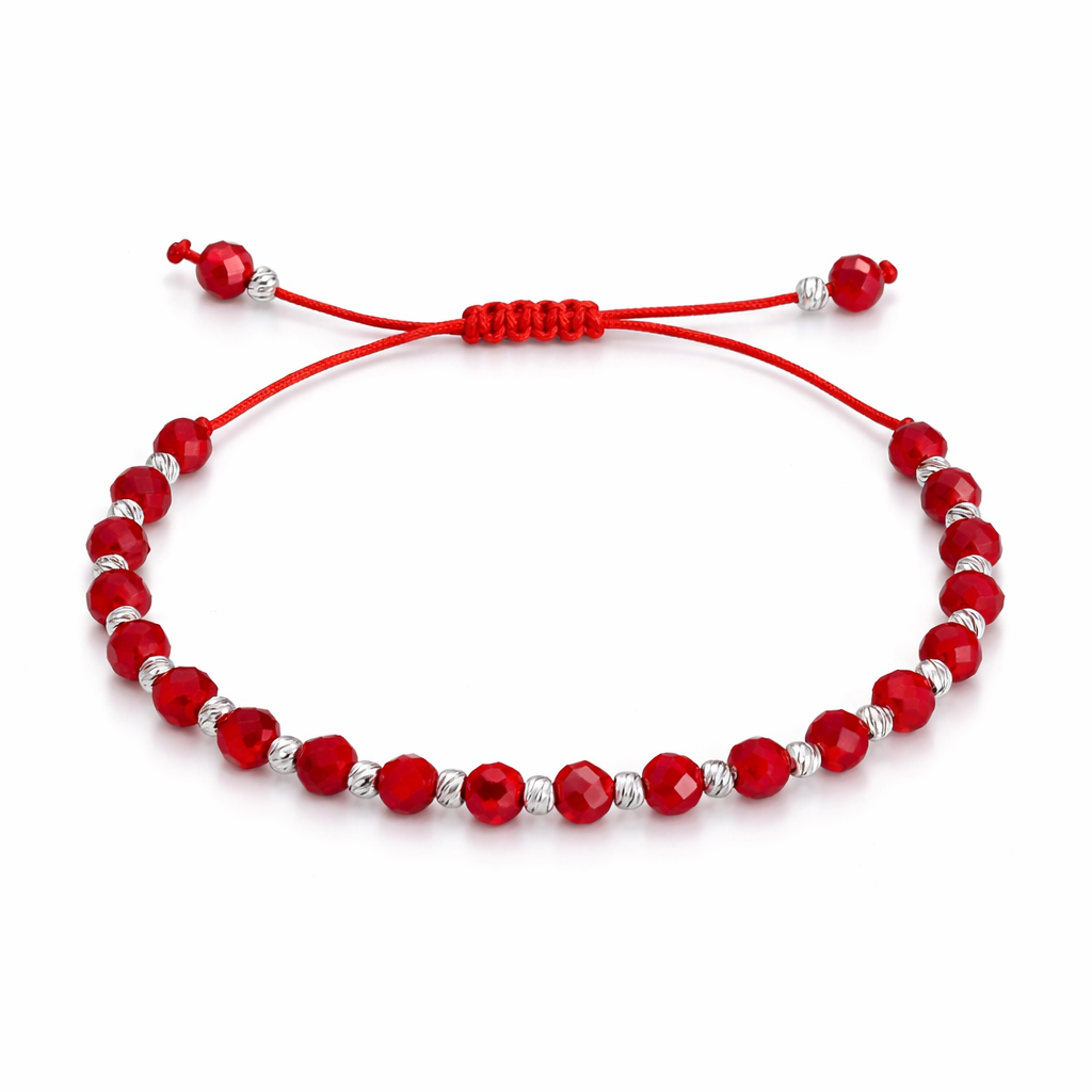 Brățară Unisex Handmade din Argint 925 cu Șnur Roșu Ajustabil – 21 Bile Argint. BS1