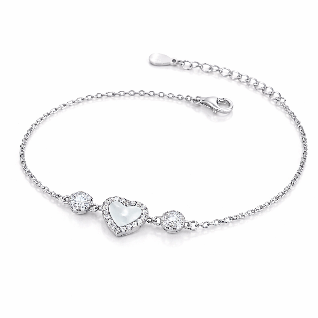 Brățară Argint 925 Rodiat „Inima Lunii” cu Sidef Natural și Zirconii Strălucitoare. BD422