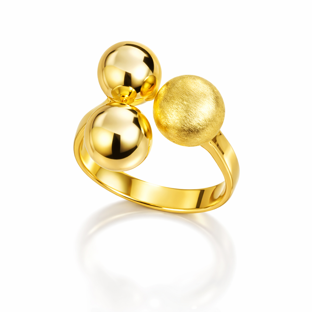Inel Reglabil din Argint 925 Placat cu Aur 14K cu Biluțe de 8 mm – Inel Elegant Modern pentru Femei, Mărime Ajustabilă