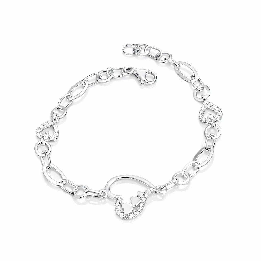 Brățară din Argint 925 „Inima Eternă” – Lanț Elegant cu Inimi Pavé, 19 cm. BD383