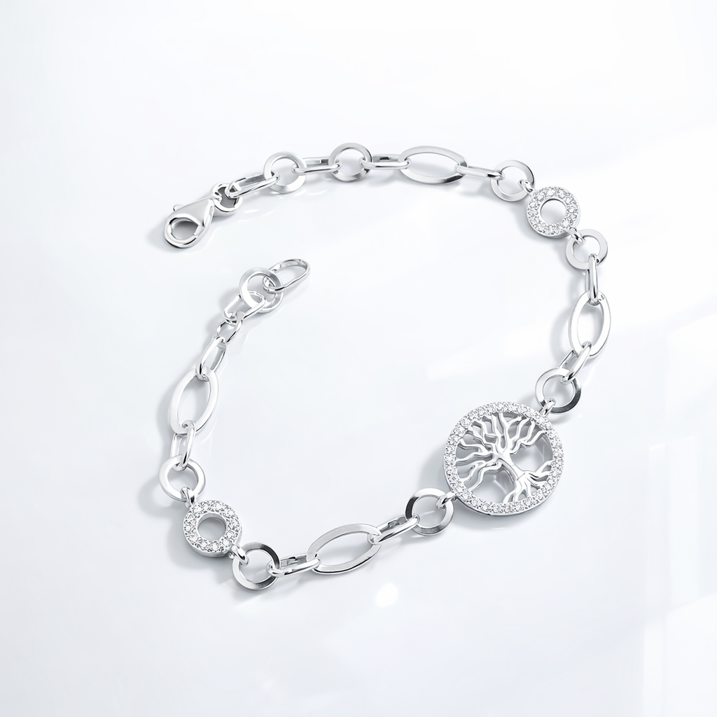 Brățară din Argint 925 Copacul Vieții cu Charm Rotund – Design Elegant, 18 cm. BD387