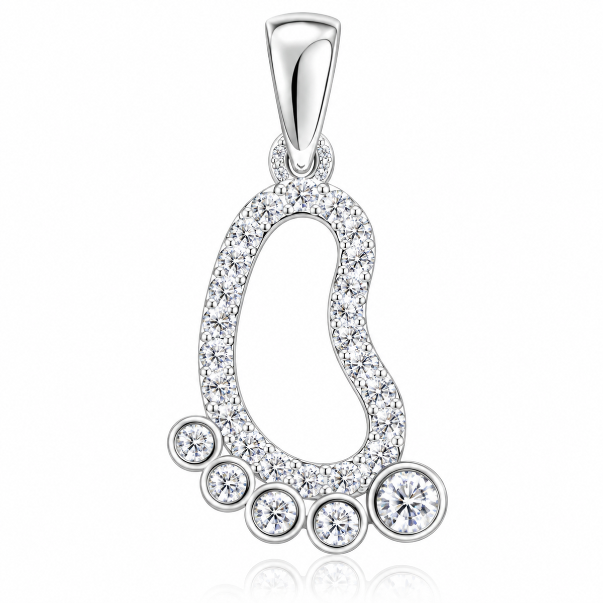 Pandantiv „Pași de Lumină” din Argint 925 cu Zirconii – Tălpiță Strălucitoare 15 × 10 mm. P79