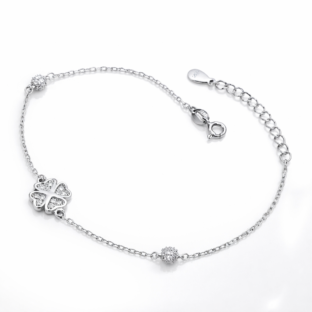 Brățară din Argint 925 Rodiat cu Trifoi Norocos, Lungime Ajustabilă 17+4 cm. BD433