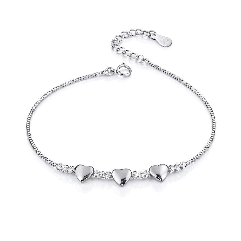 Brățară Argint 925 Rodiat cu Inimi și Zirconii – Elegantă, Reglabilă 16+3.5 cm, Cadou Premium. BD420