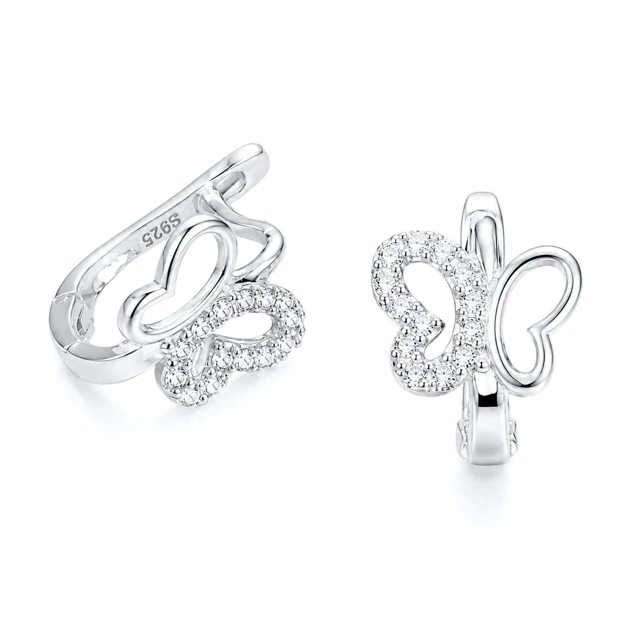 Cercei Copii Fluturaș din Argint 925 cu Zirconii Strălucitoare – Tortiță Sigură 10 mm, Bijuterie Delicată pentru Fetițe. CD612