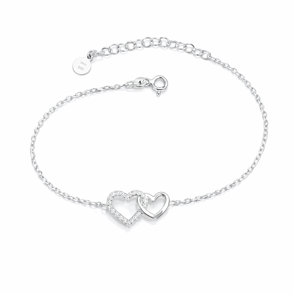 Brățară Argint 925 Double Heart Infinity – Eleganță Delicată cu Semnificație Emoțională. BD373