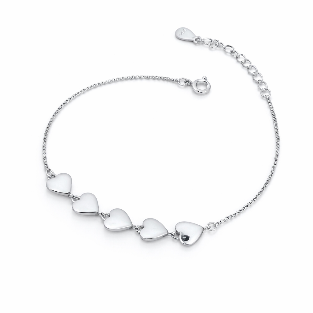 Brățară din Argint 925 Rodiat „Cinque Amore” – Inimioare Elegante, Lungime Ajustabilă 16+3 cm. BD396