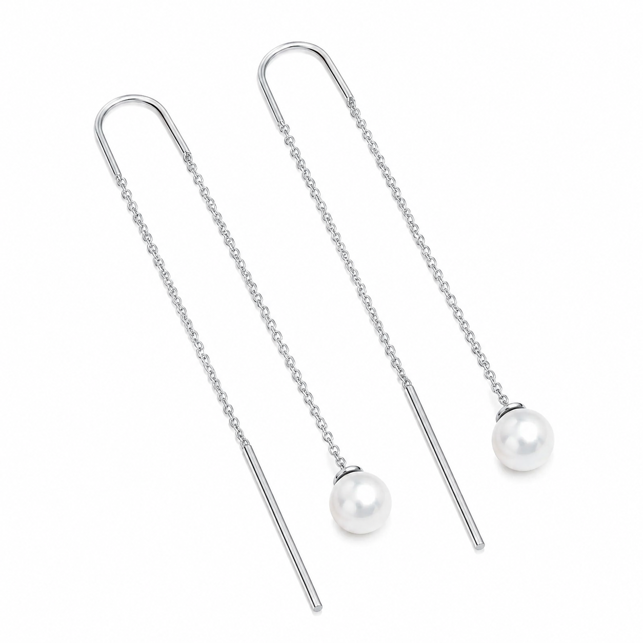Cercei din Argint 925 cu Perlă „Lacrima Lunii” – Cercei Threader Eleganți, Lungime 8 cm. CD625
