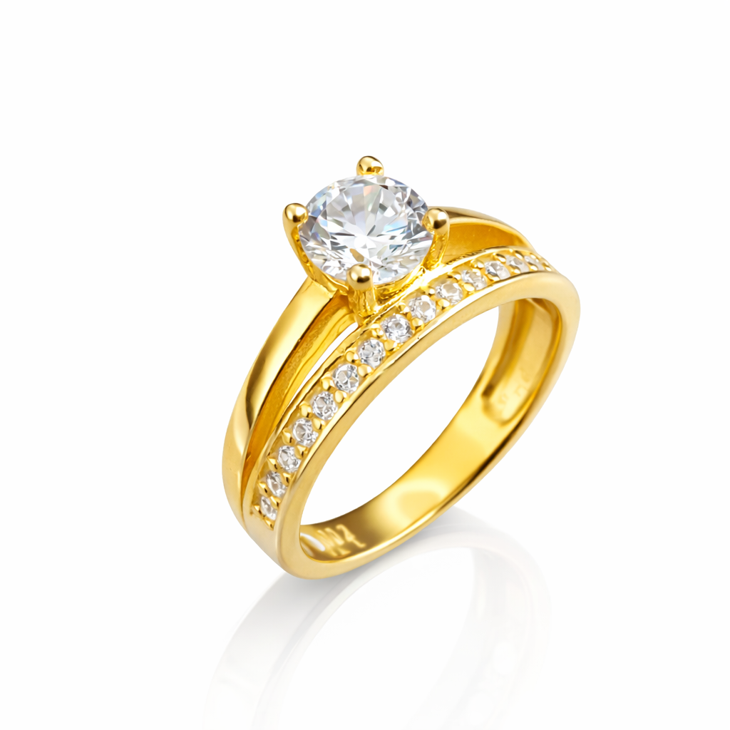 Inel elegant din Argint 925 placat cu aur 14K, cu zirconiu strălucitor – model tip logodnă, design premium, cadou ideal. ID291