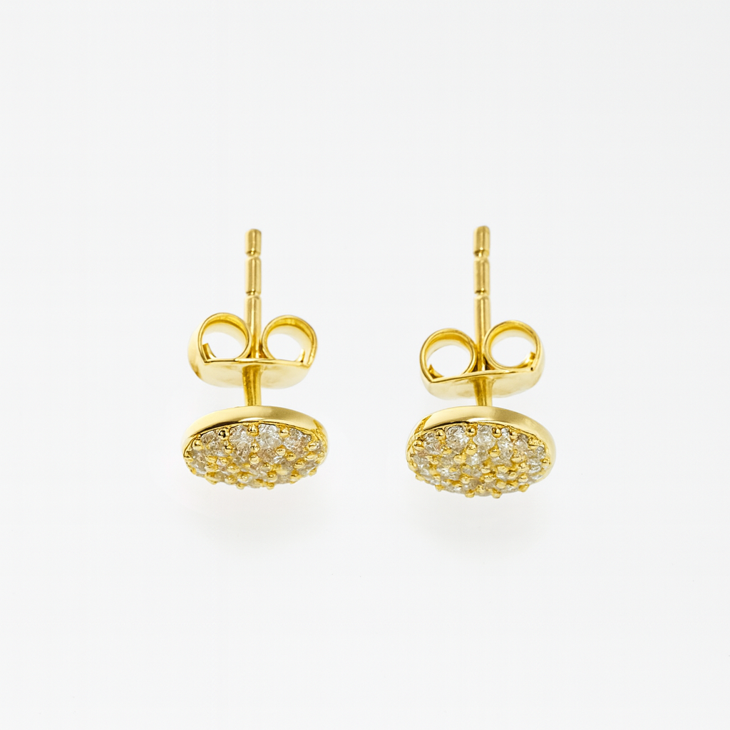 Cercei din argint 925 placat cu aur de 14K, închidere tip șurub, cu zirconii strălucitoare