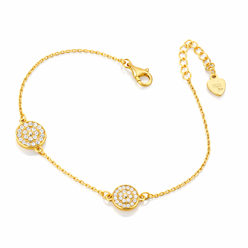 Brățară Elegantă Argint 925 Placată cu Aur 14K cu Zirconii – Model Cercuri Strălucitoare, Reglabilă 18+3 cm, 2.95g. BD399
