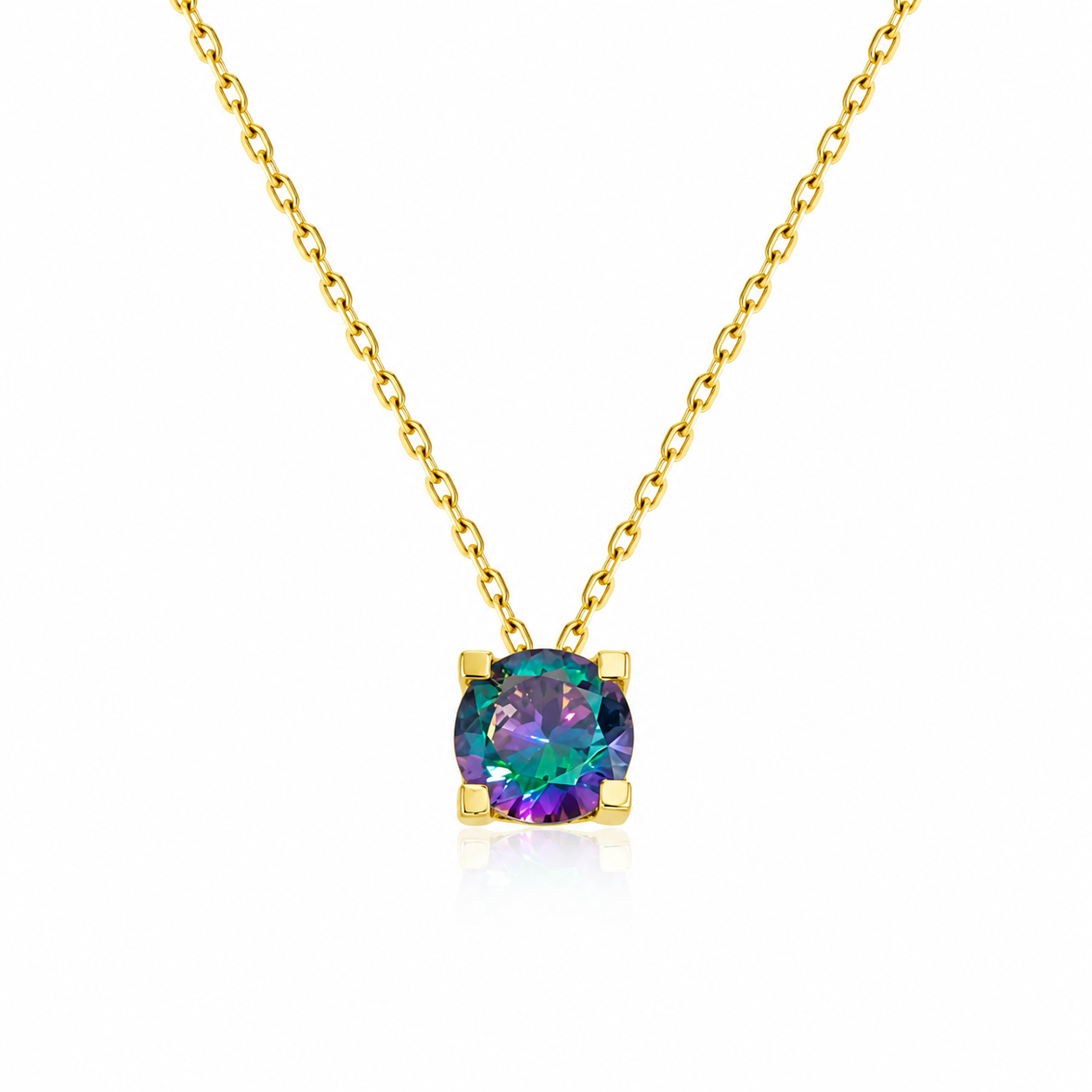 Colier Argint 925 Placat cu Aur 14K cu Pandantiv Multicolor 6mm – Elegant, Fin, Lungime Ajustabilă 41+5 cm | InfinityBijoux.ro. LD81