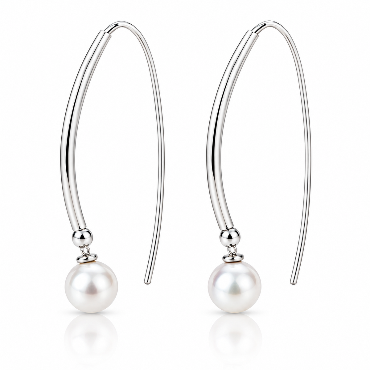 Cercei Elegance Pearl din Argint 925 cu Perle Albe – Design Arcuit, 4,5 cm