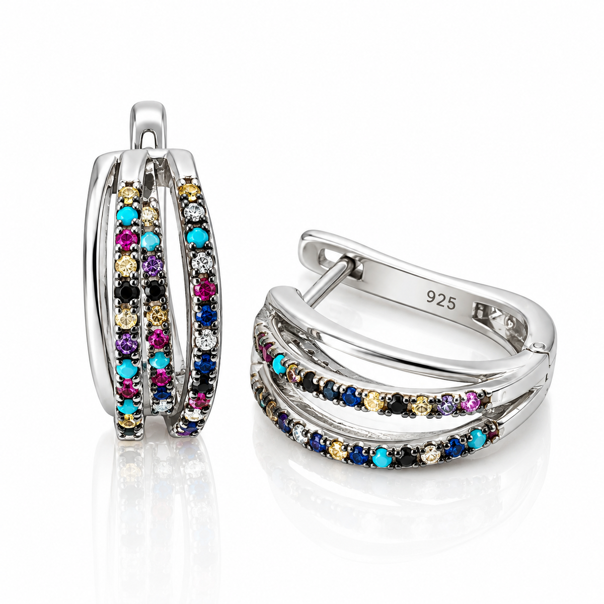 Cercei din Argint 925 Rainbow Elegance – Tortițe cu Pietre Multicolore