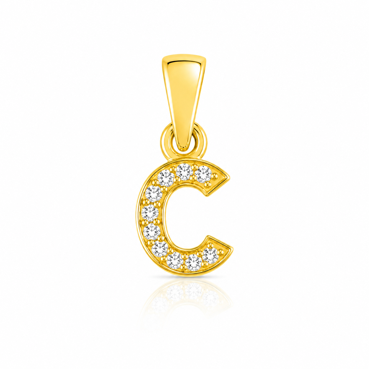Pandantiv cu Inițiala C Placat cu Aur 14K din Argint 925 și Zirconii – Literă C Elegantă, Bijuterie Personalizată pentru Femei    P61