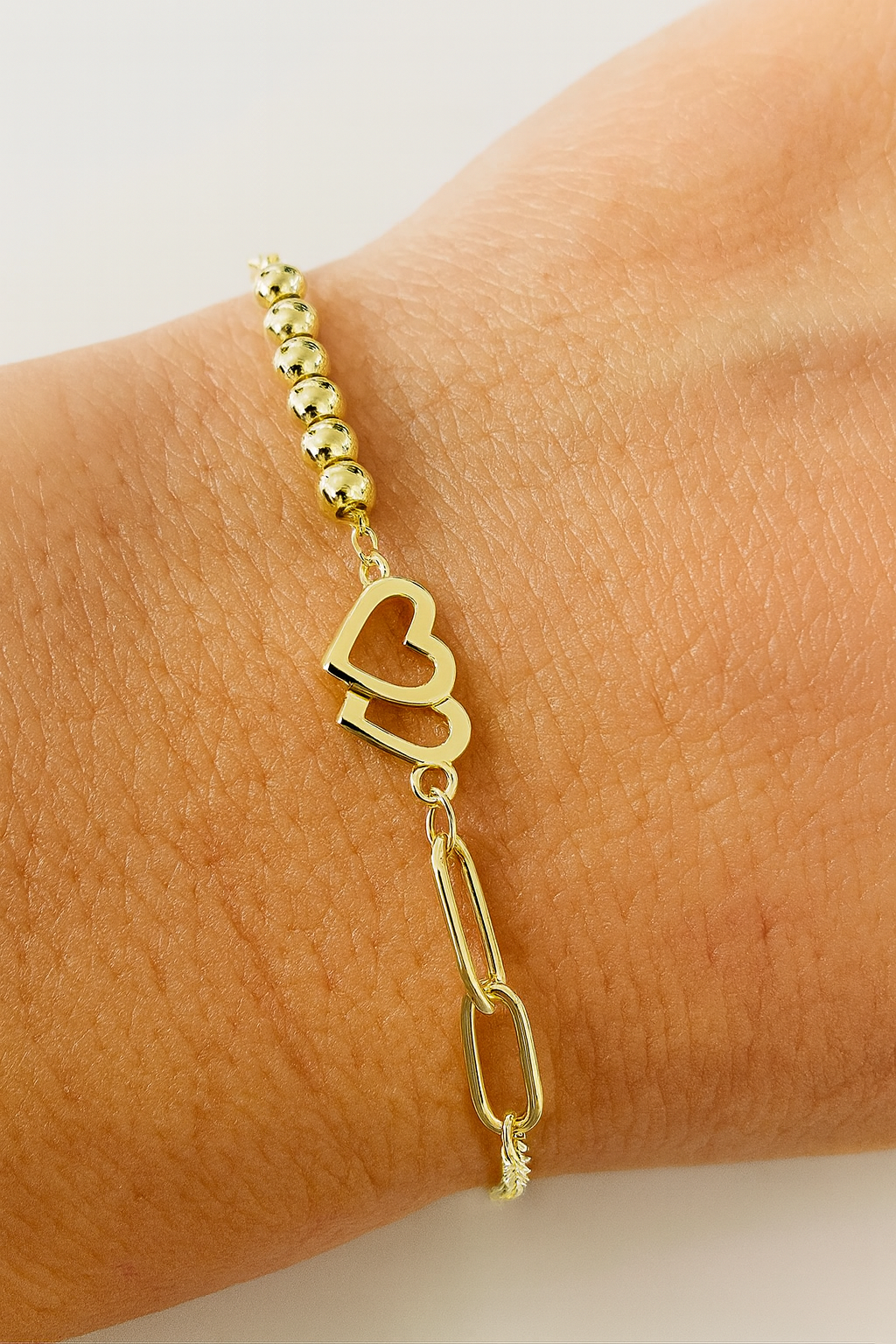 Brățară din argint 925 placată cu aur de 14K, design elegant cu inimi duble