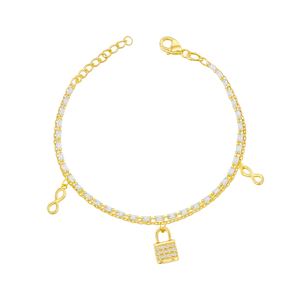 Brățară L’amour Scellé din argint 925 placată cu aur 14K, cu lacăt și simbol infinit