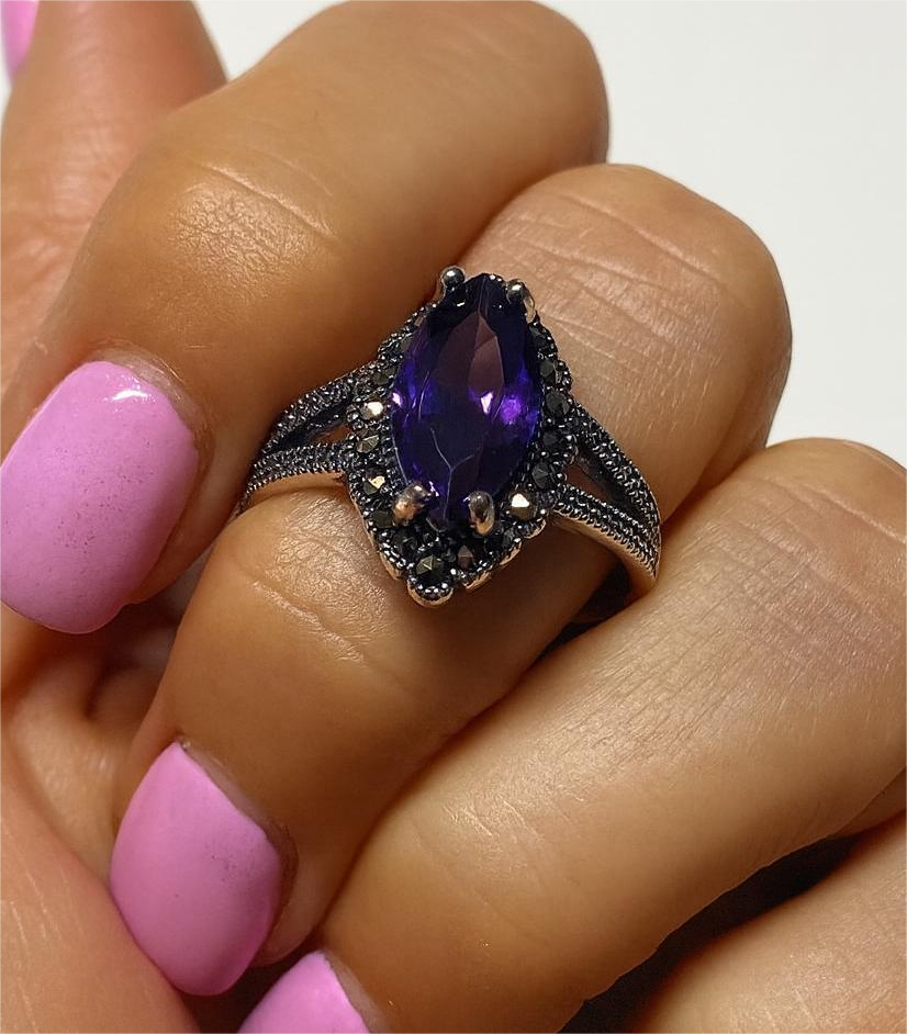 Inel din Argint 925 Imperial Violet cu Marcasite marimea 21