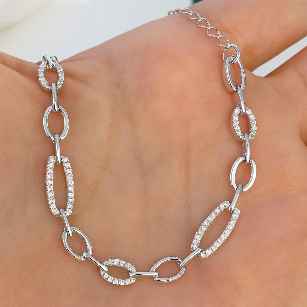 Brățară elegantă din argint 925 rodiat cu zale ovale și zirconii