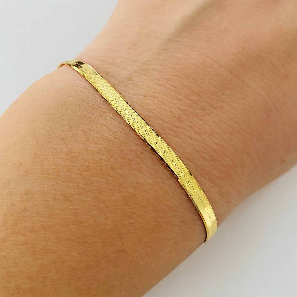 Brățară din Argint 925 Placată cu Aur de 14K, Model Șarpe, 18 cm