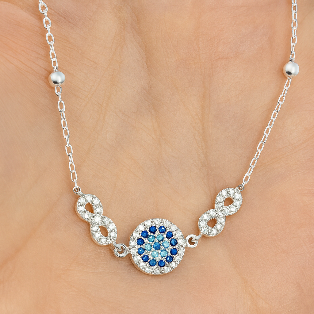 Brățară din Argint 925 cu Pietre Albastre și Semnul Infinitului, Reglabilă