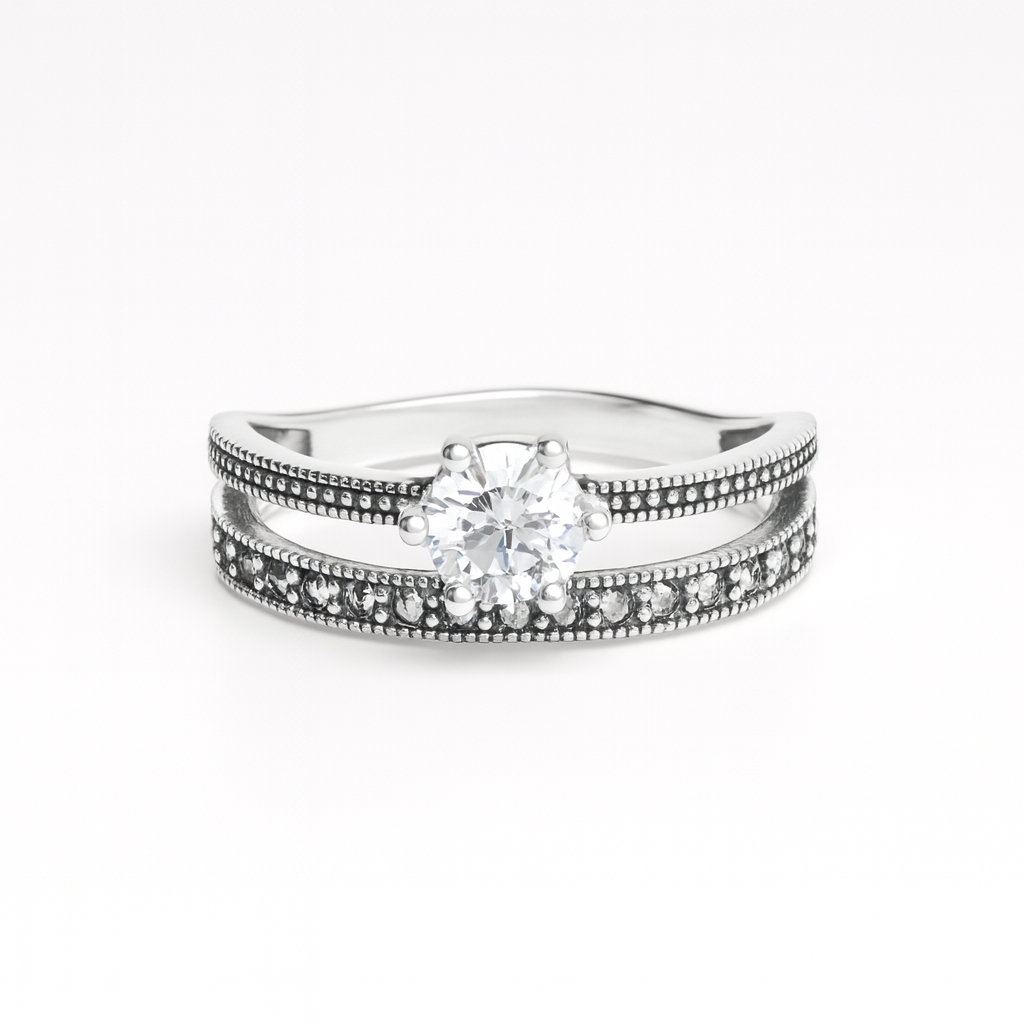 Inel din Argint 925 cu Marcasite și Piatra Centrală Strălucitoare, Vintage Elegant, 2.53 gr, Mărime 16