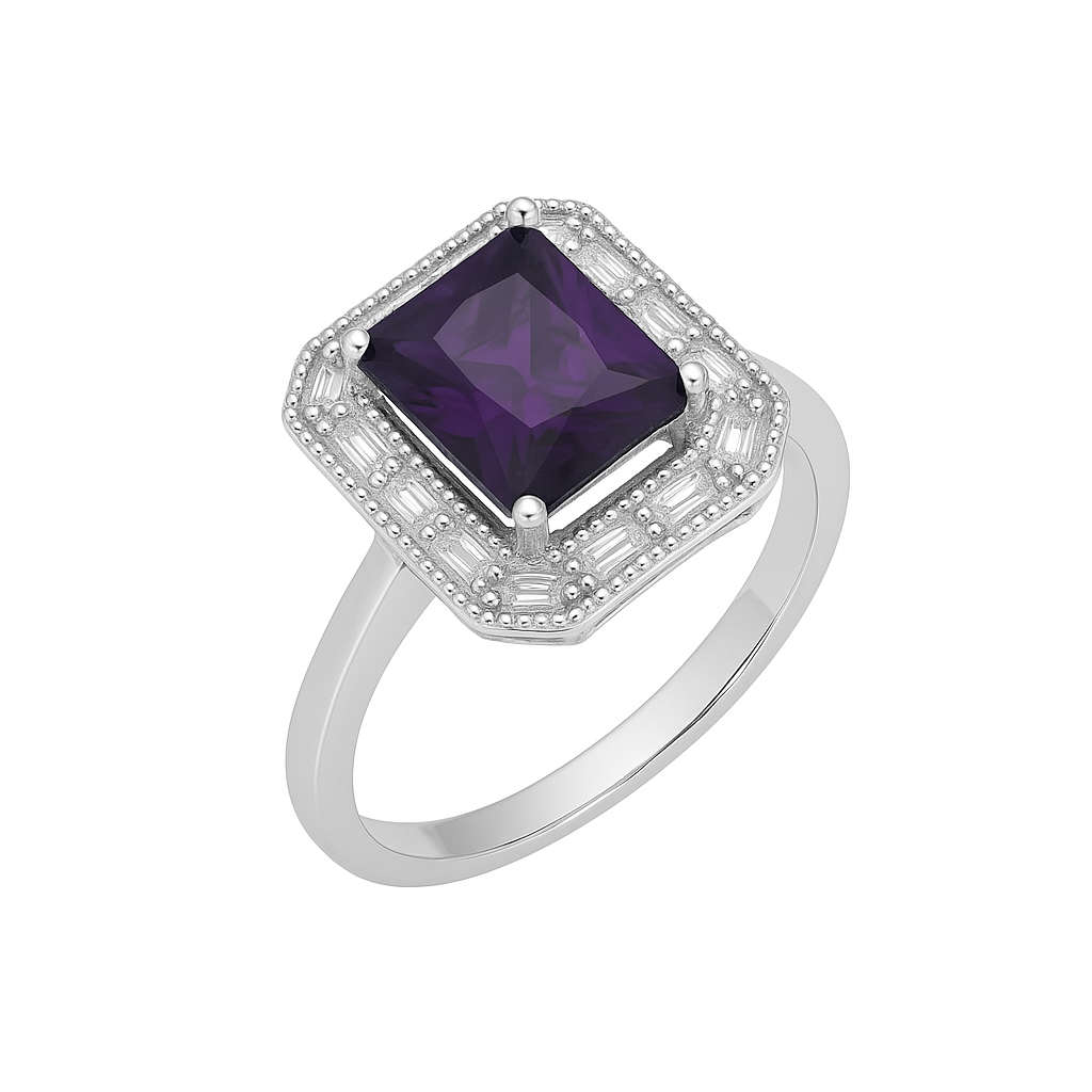 Inel Regal din Argint 925 cu Piatra Mov 14x16mm, marimea 15