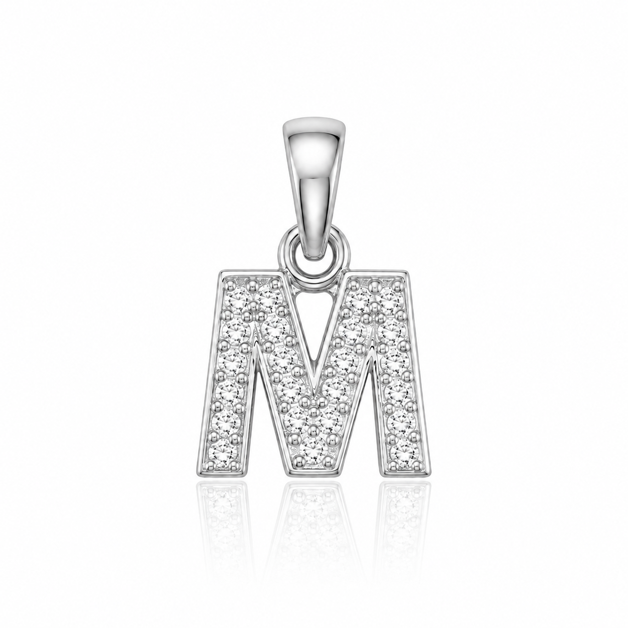 Pandantiv cu Inițiala M din Argint 925 și Zirconii – Literă M Elegantă, 1 cm, 0.76 g, Bijuterie Personalizată pentru Femei P61