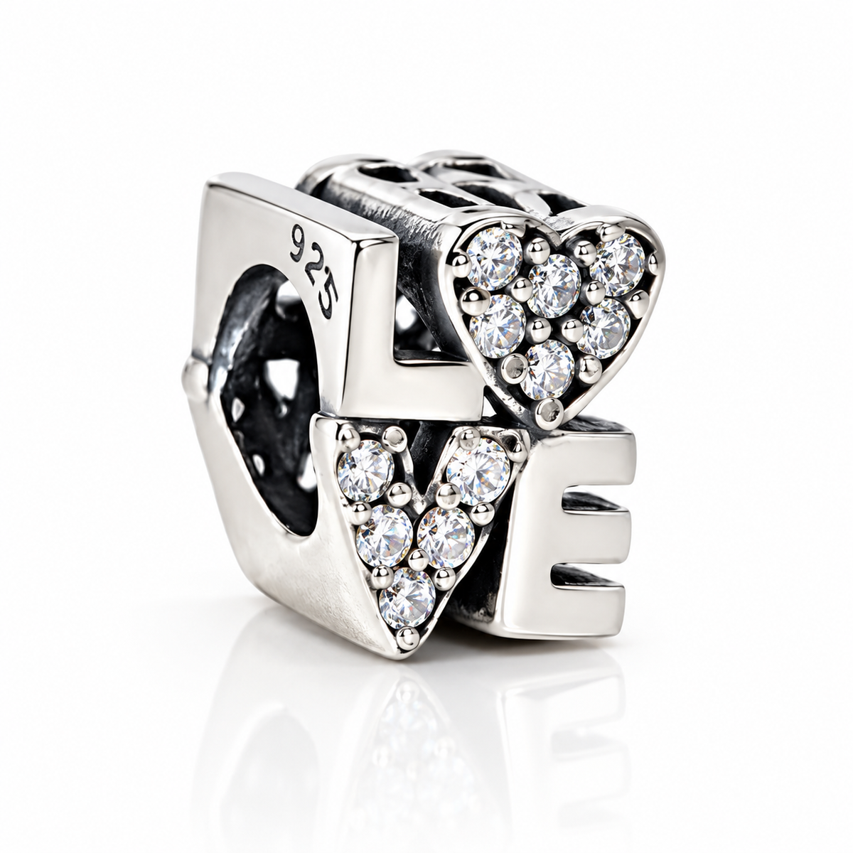 Charm LOVE din Argint 925 cu Inimi și Zirconii – Simbolul Iubirii. T156