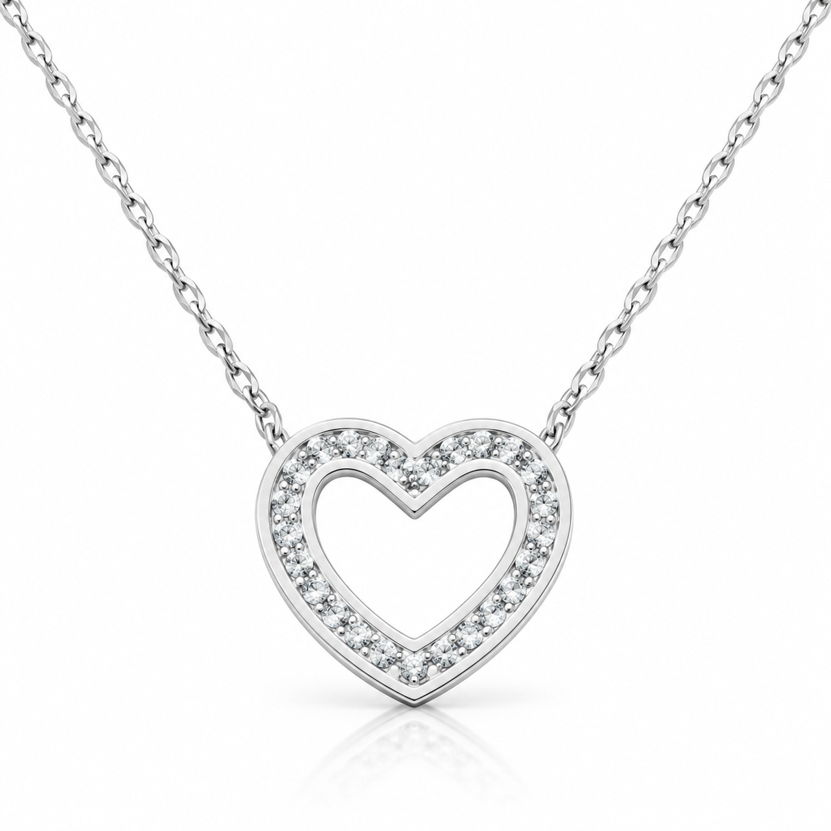 Colier din argint 925 „Amora Lumière” – inimioară cu pietre incolore, 13 mm, lungime ajustabilă 41+5 cm. C259