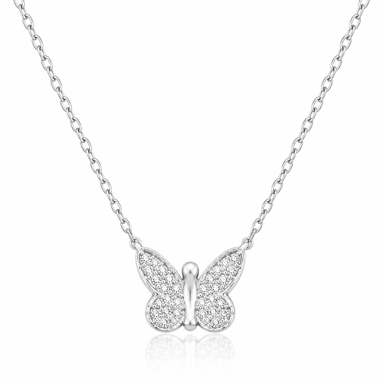 Colier Fluture din Argint 925 cu Zirconii Strălucitoare – Colier Elegant Dama, Lungime Ajustabilă 41+5 CM. C234