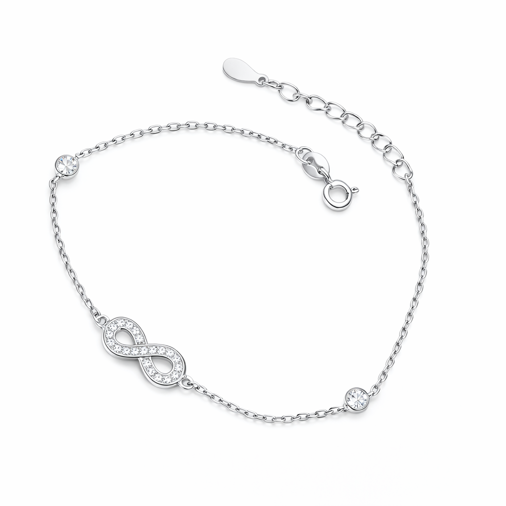 Brățară Argint 925 Rodiat cu Simbol Infinit și Zirconii – Lungime Reglabilă 17+4 cm. BD403
