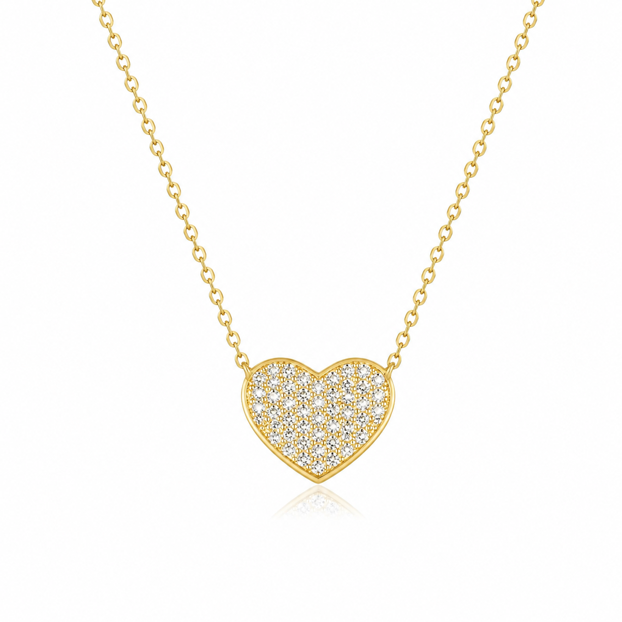 Colier Inimă din Argint 925 Placat cu Aur 14K cu Zirconii – Pandantiv 12 mm, Lănțișor Ajustabil 42+5 cm, Elegant și Romantic. C208