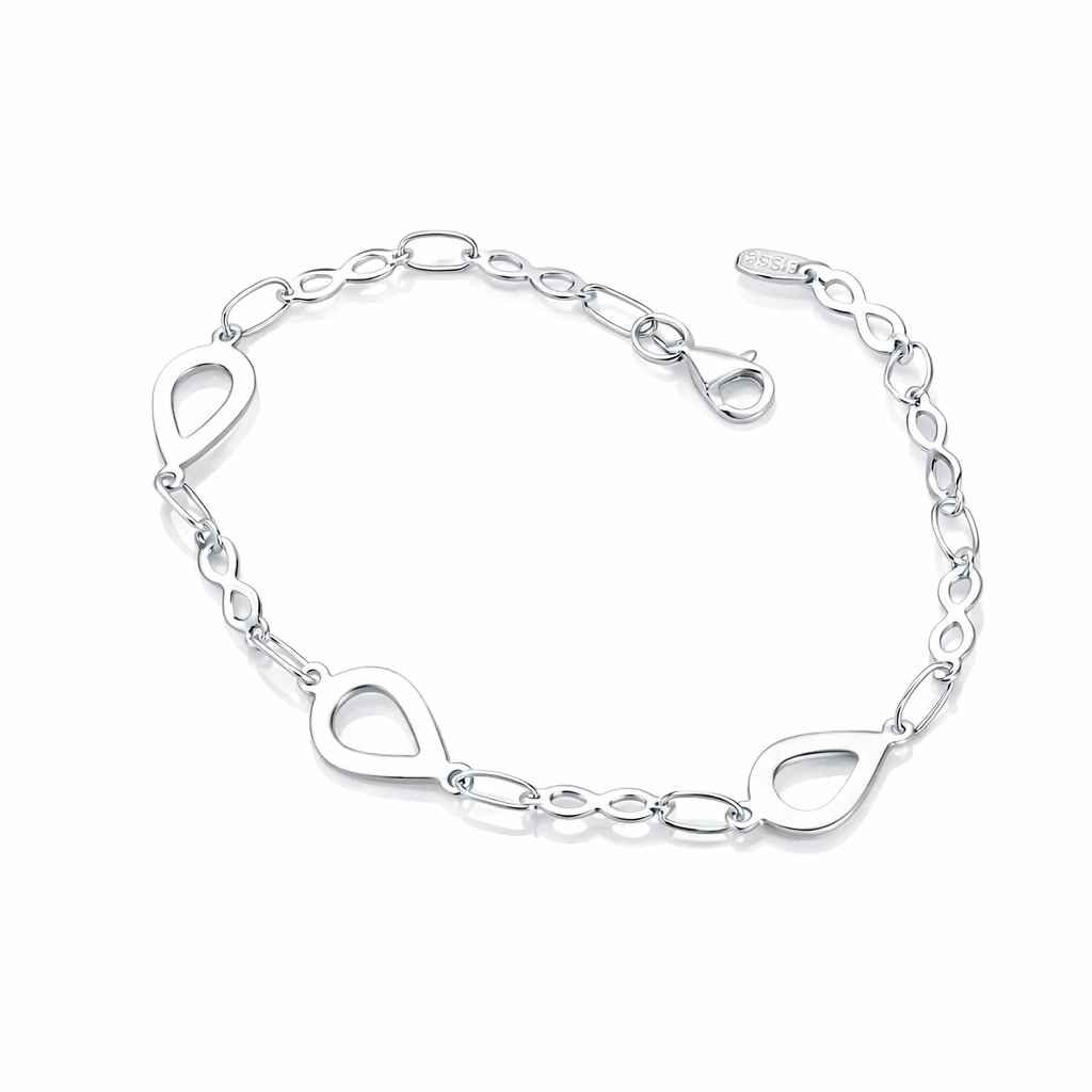 Brățară din Argint 925 cu Elemente Infinity și Forme Lacrimă – Lungime 19 cm. BD381