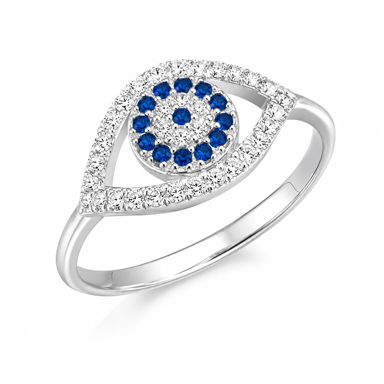 Inel Ochi Protector din Argint 925 cu Zirconii Albe și Albastre – Eleganță, Protecție și Strălucire. ID537