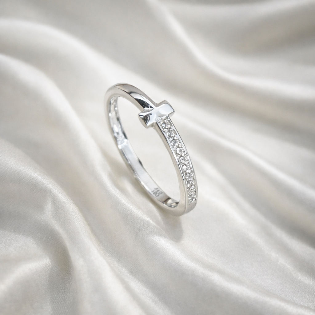 Inel din Argint 925 „Spark Cross Elegance” cu Zirconii Strălucitoare – Design Minimalist și Elegant. ID255