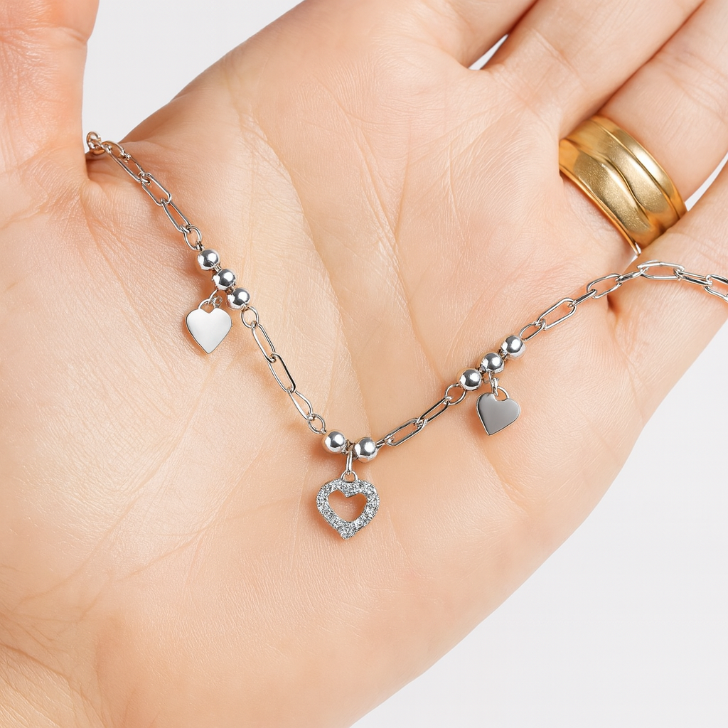 Brățară din Argint 925 cu Inimioare, Elegantă și rafinată