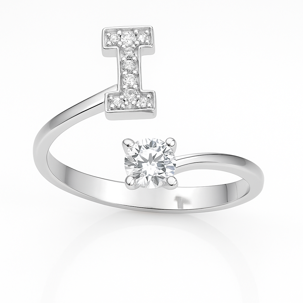 Inel reglabil din argint cu inițială – bijuterie elegantă personalizată din argint 925, mărime universală, cutie cadou inclusă. ID10